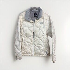 The North Face Alis 550 Down Jacket Womens M Ivory Diamond Quilted Full Zip